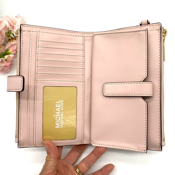 Michael Kors Jet Set Travel Double Zip Wristlet - Vanilla /Powder Blush Multi - Picture 6 of 9
